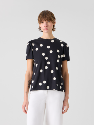 Designer Baumwolljersey-T-Shirt mit Puffärmeln und Polka-Dots - Schwarz #editorial