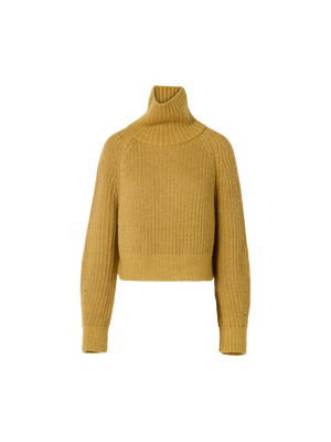 Designer Grobstrick-Rollkragen aus Kaschmir-Seiden-Lamé - Gold