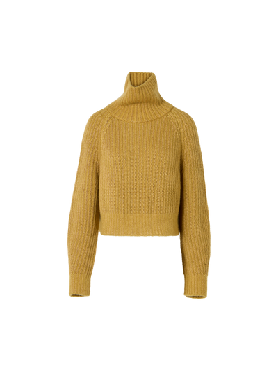 Designer Grobstrick-Rollkragen aus Kaschmir-Seiden-Lamé - Gold