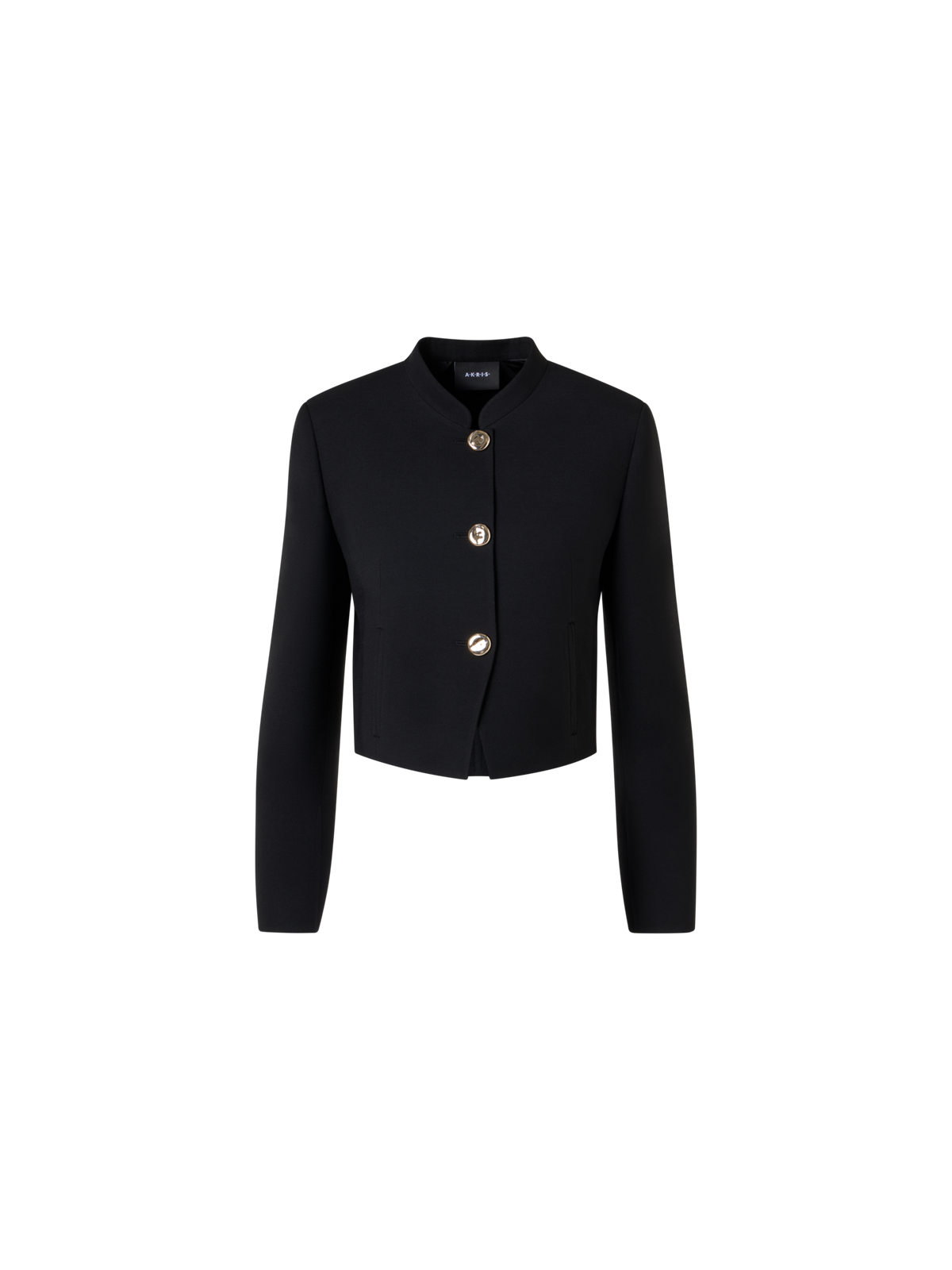 Designer Kurze Woll-Double-Face Jacke mit Goldknöpfen - Schwarz