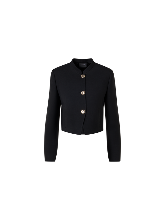 Designer Kurze Woll-Double-Face Jacke mit Goldknöpfen - Schwarz
