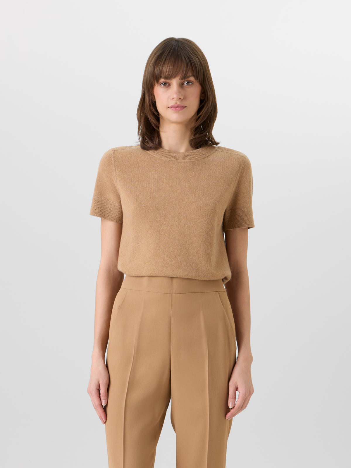 Designer Kurzärmeliger Strickpullover aus Kaschmir - Braun #editorial
