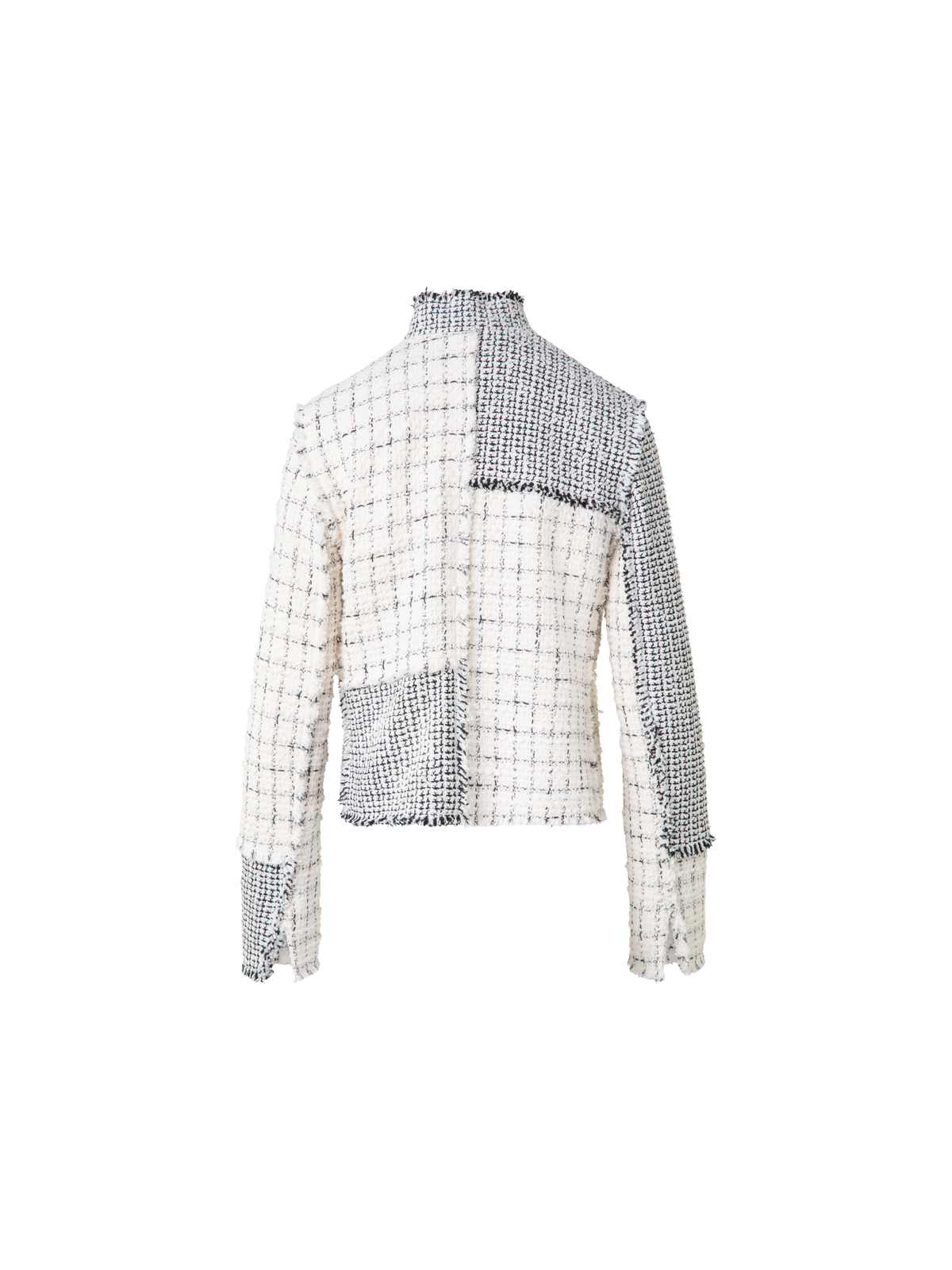 Designer Kurze Patchwork-Tweed-Jacke - Schwarz - Bunt - Ecru - Weiss