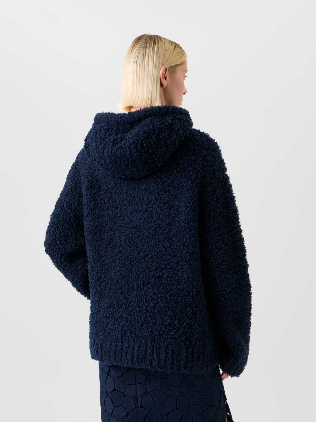 Designer Oversized Fantasiestrick Woll Kapuzenpulli - Dunkelblau - Blau #editorial