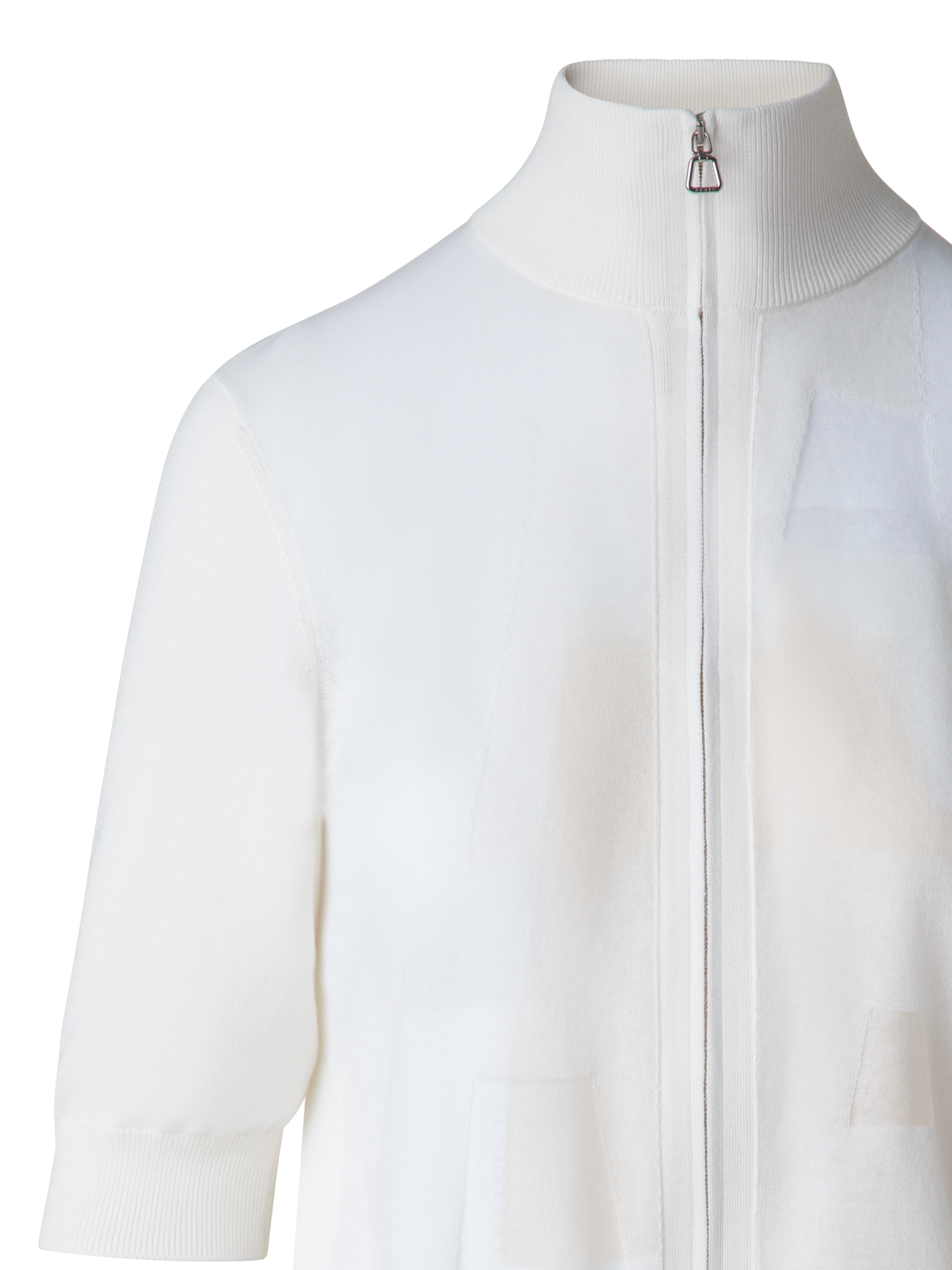 Designer Baumwoll-Kurzarmpullover mit Trapez-Jacquard - Ecru - Weiss