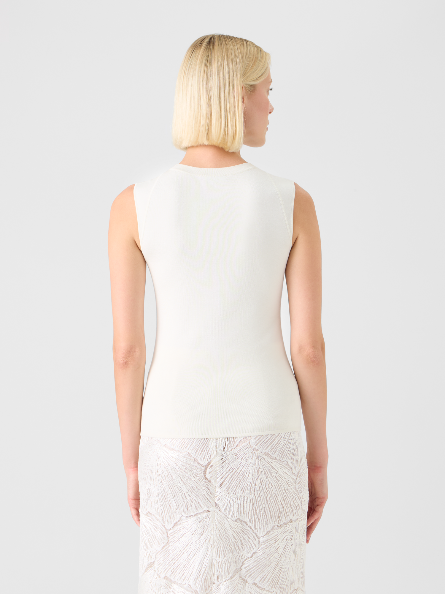 Designer Ärmelloses Strickoberteil aus Seidenstretch - Ecru 