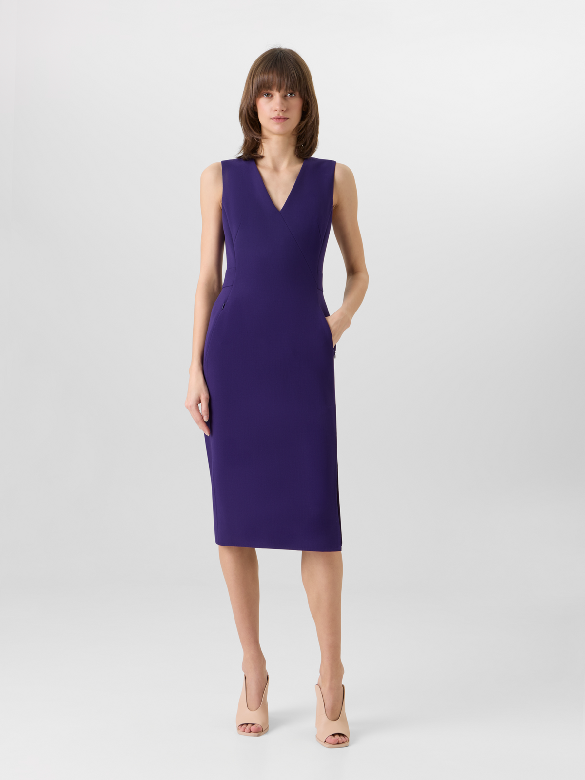 Designer Ärmelloses Shiftkleid aus Bi-Stretch-Woll-Doubleface - Violett #editorial