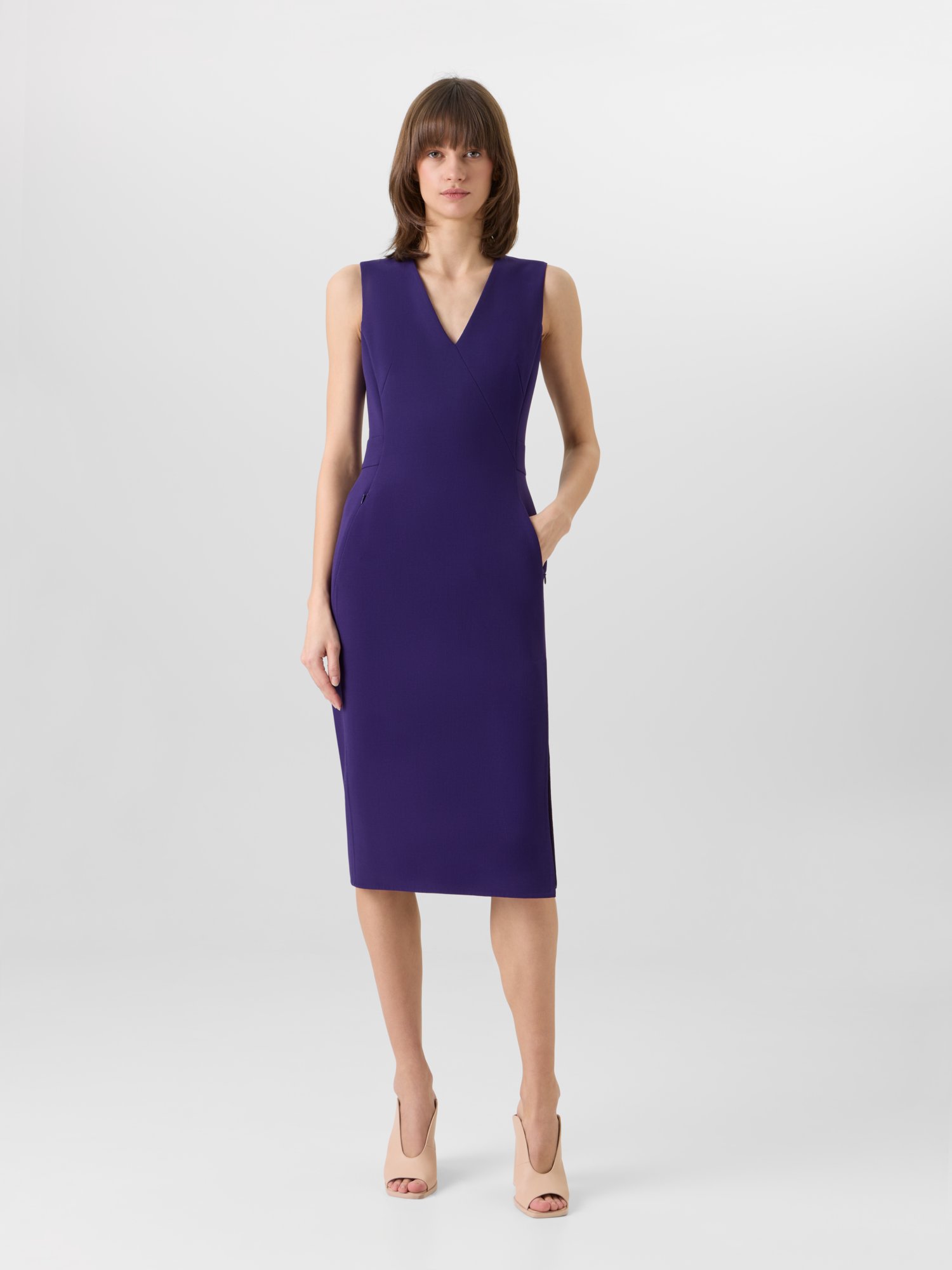 Designer Ärmelloses Shiftkleid aus Bi-Stretch-Woll-Doubleface - Violett 