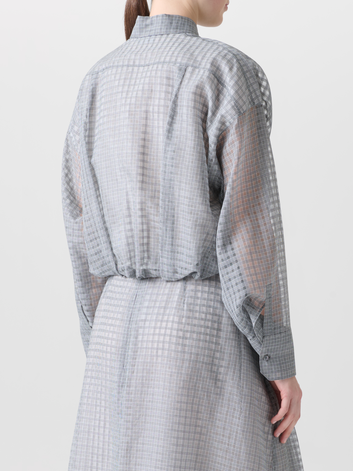 Designer Semi-Transparente Bluse mit plissierter Taille - Schwarz - Grau - Bunt