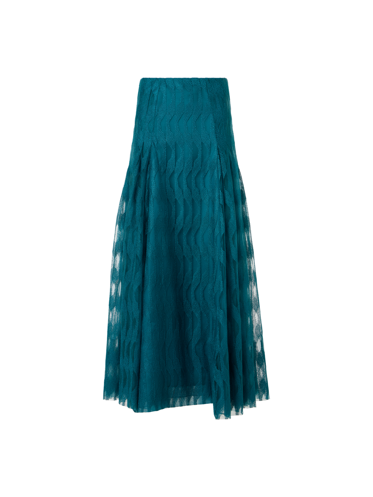 Designer Midi-Rock mit High Plains Stickerei auf Tüll - Blau