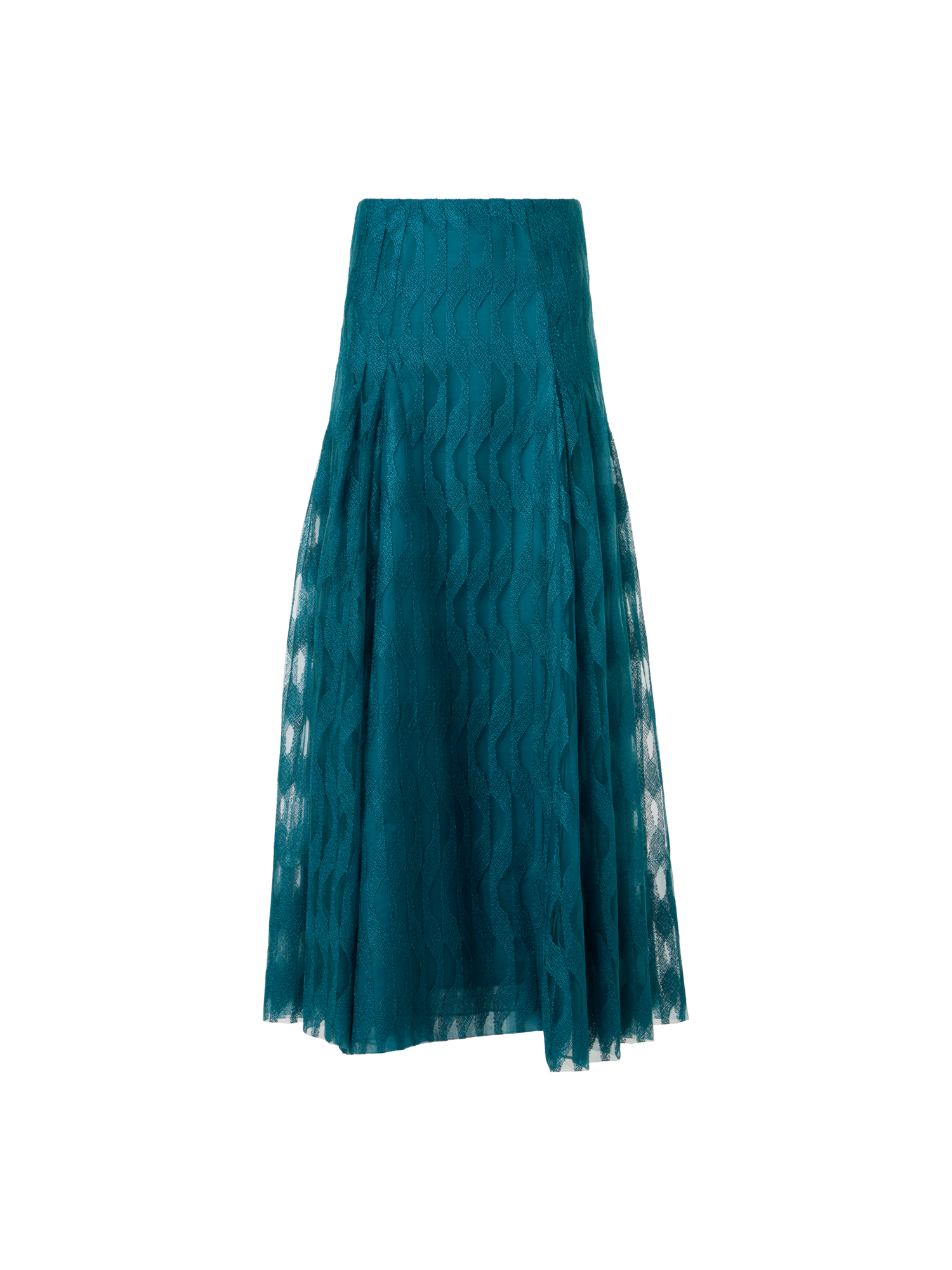 Designer Midi-Rock mit High Plains Stickerei auf Tüll - Blau