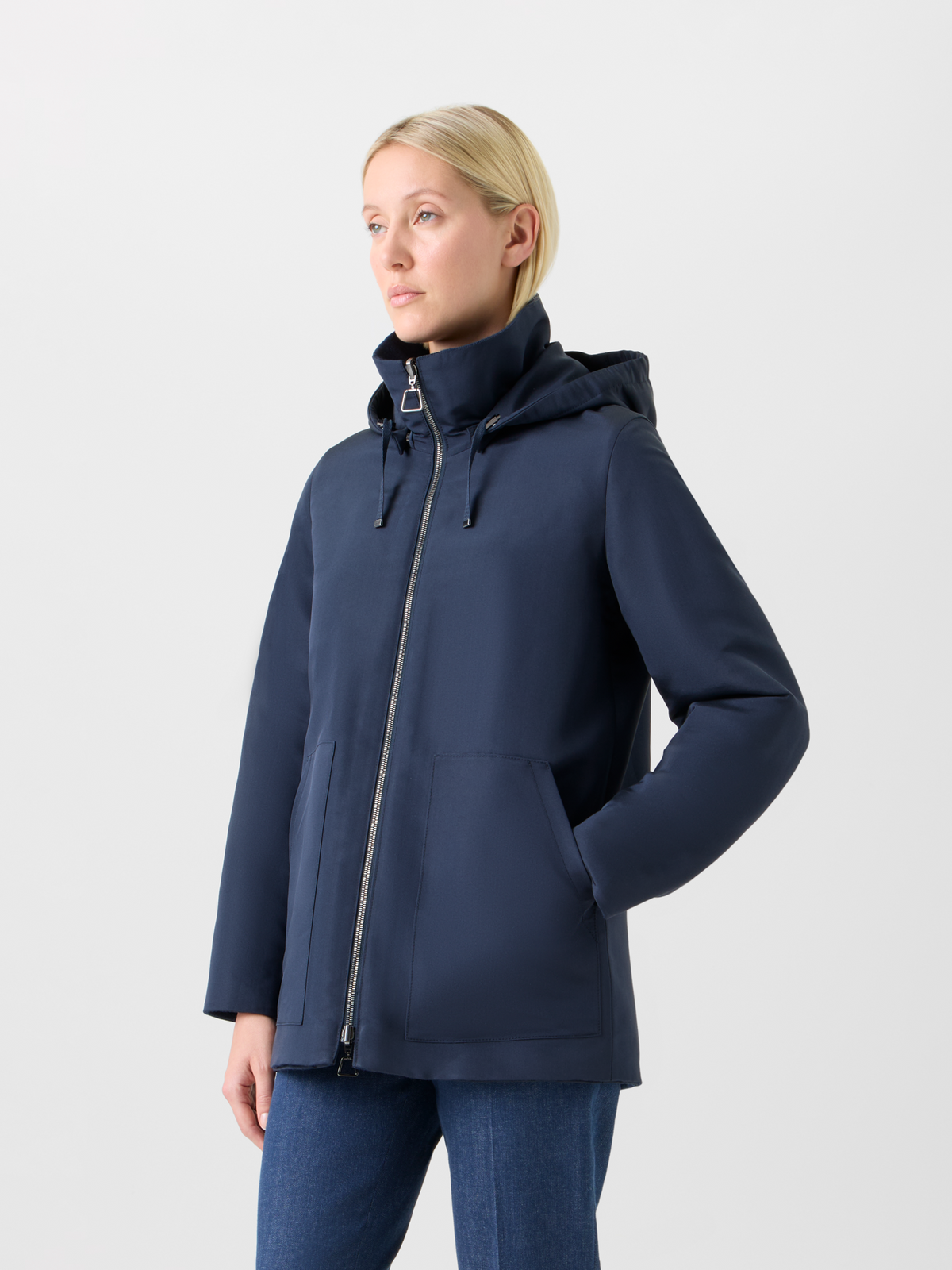 Designer Wende Kaschmirjersey Jacke mit abnehmbar Kapuze - Dunkelblau - Blau #editorial