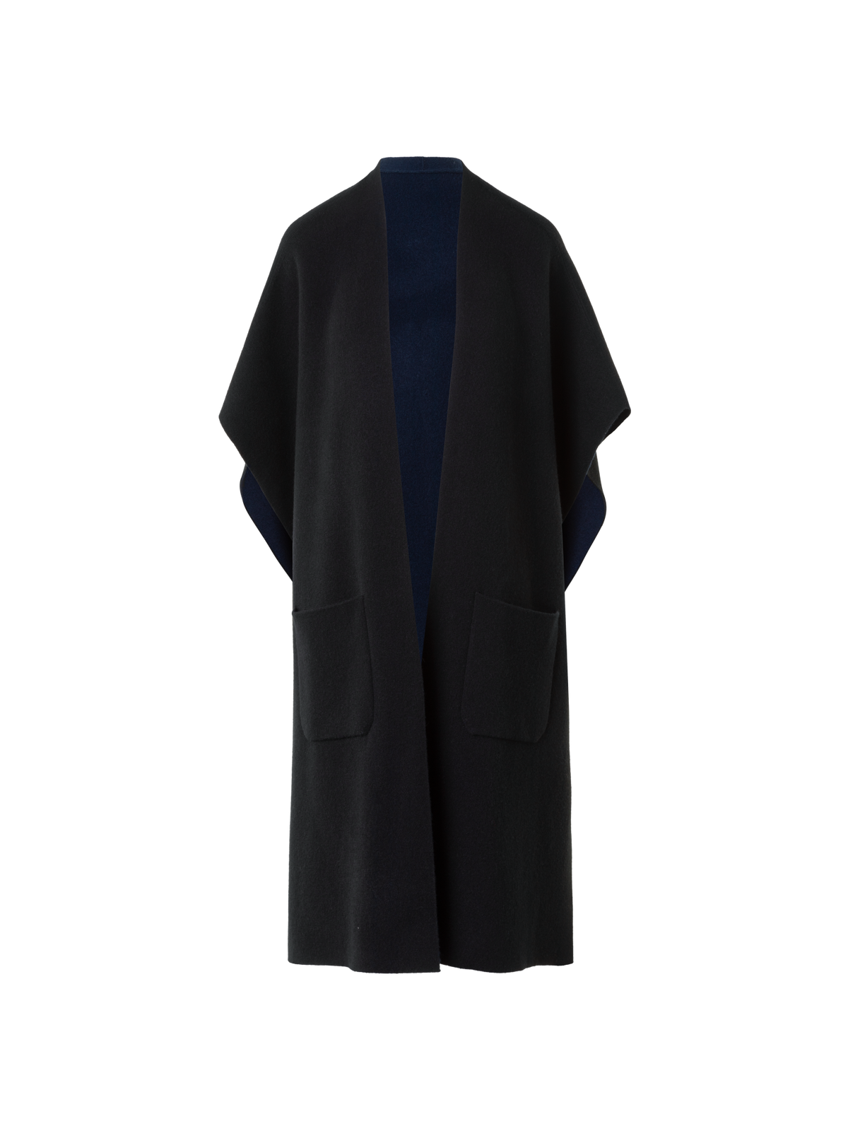 Designer Bi-Color Kaschmir Doubleface Strick Cape - Schwarz - Dunkelblau - Blau - Bunt