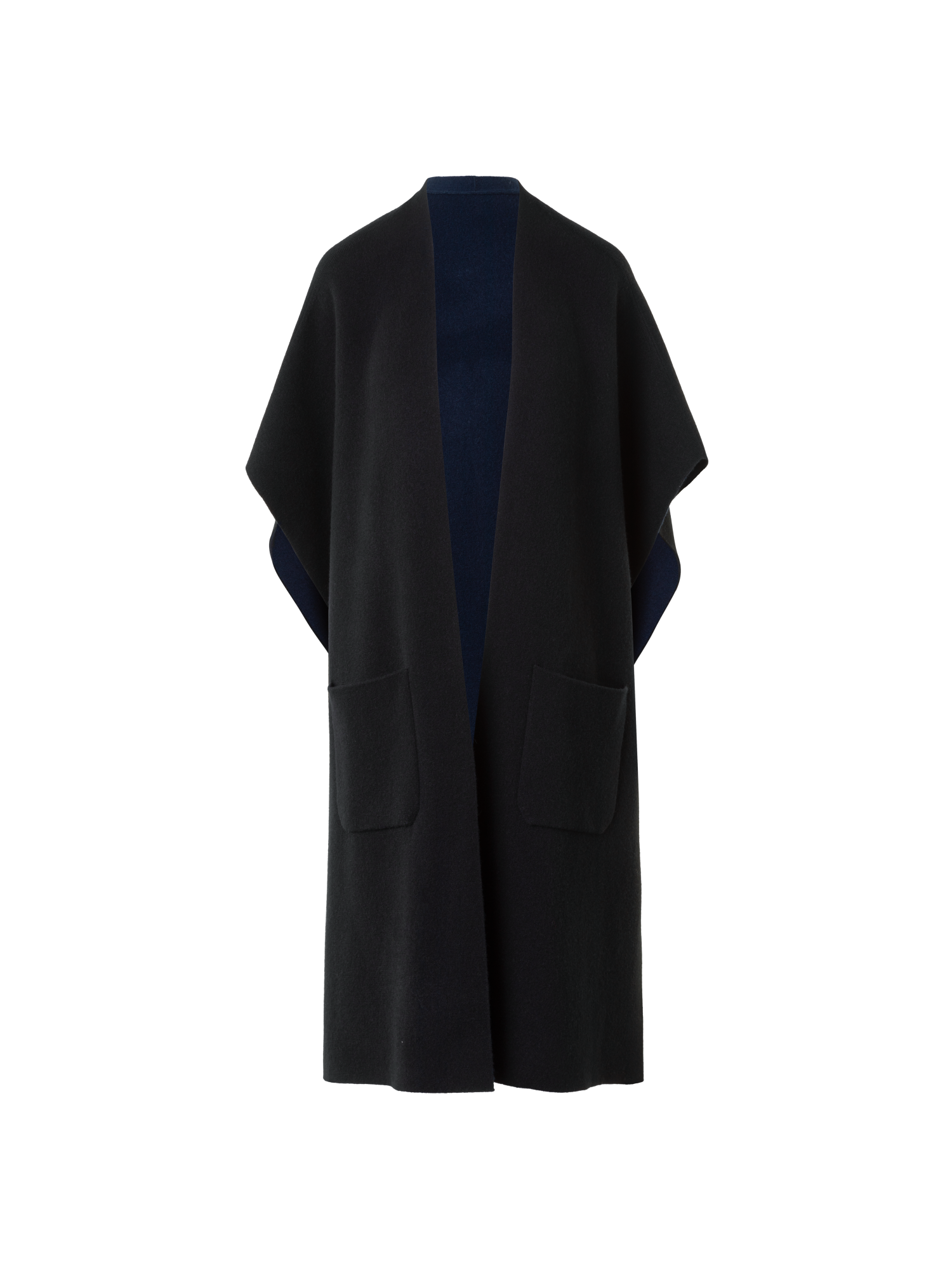 Designer Bi-Color Kaschmir Doubleface Strick Cape - Schwarz - Dunkelblau - Blau - Bunt