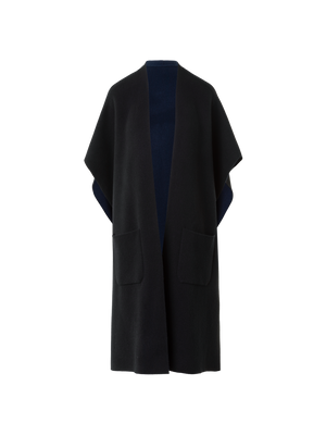 Designer Bi-Color Kaschmir Doubleface Strick Cape - Schwarz - Dunkelblau - Blau - Bunt