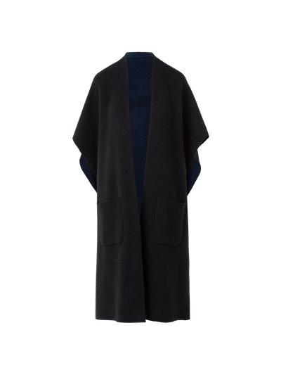 Designer Bi-Color Kaschmir Doubleface Strick Cape - Schwarz - Dunkelblau - Blau - Bunt