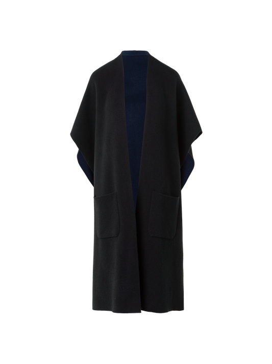 Designer Bi-Color Kaschmir Doubleface Strick Cape - Schwarz - Dunkelblau - Blau - Bunt