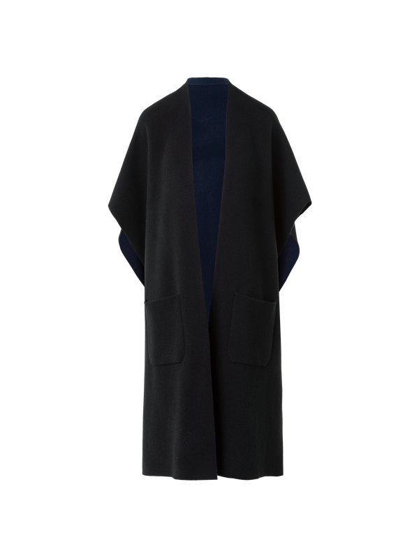 Designer Bi-Color Kaschmir Doubleface Strick Cape - Schwarz - Dunkelblau - Blau - Bunt