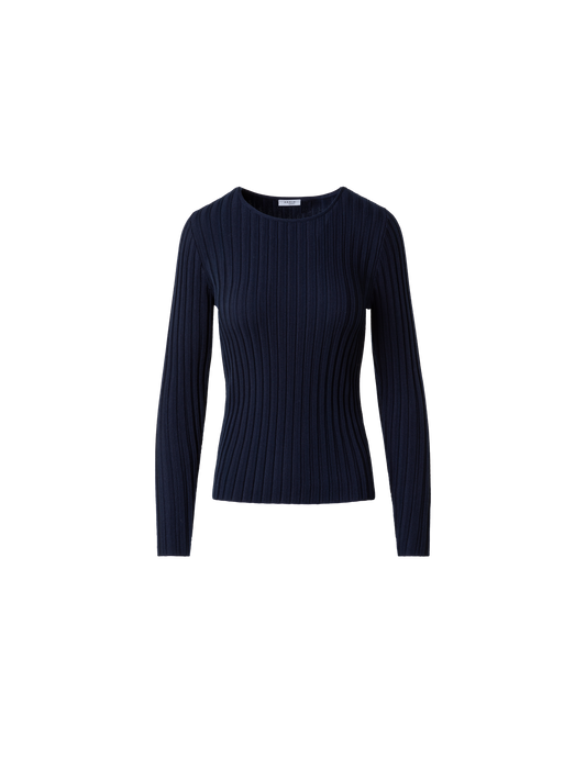 Designer Merino-Pullover mit strukturierten Streifen - Dunkelblau - Blau