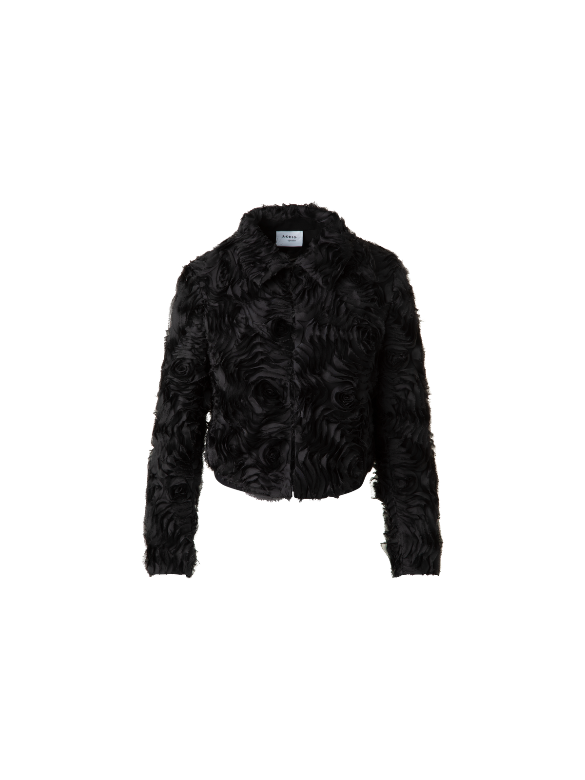 Designer Kurze Jacke mit 3D Carnation Stickerei - Schwarz