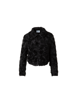 Designer Kurze Jacke mit 3D Carnation Stickerei - Schwarz