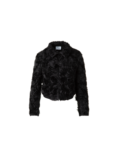 Designer Kurze Jacke mit 3D Carnation Stickerei - Schwarz