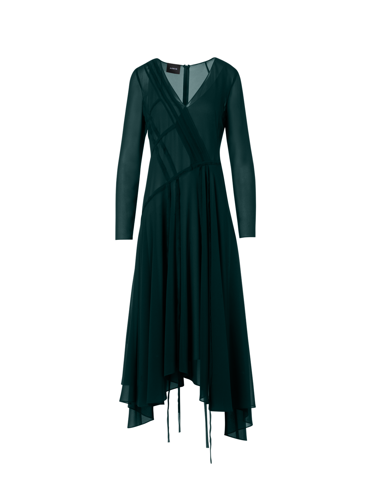 Designer Asymmetrisches Midikleid aus Georgette mit offenen Kanten - Grün