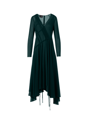 Designer Asymmetrisches Midikleid aus Georgette mit offenen Kanten - Grün
