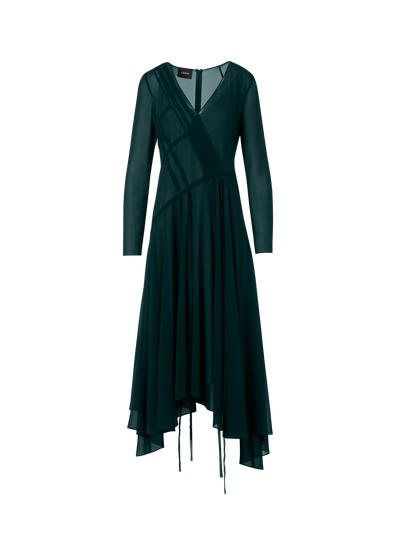 Designer Asymmetrisches Midikleid aus Georgette mit offenen Kanten - Grün