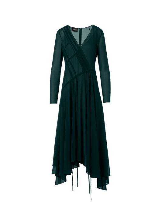 Designer Asymmetrisches Midikleid aus Georgette mit offenen Kanten - Grün