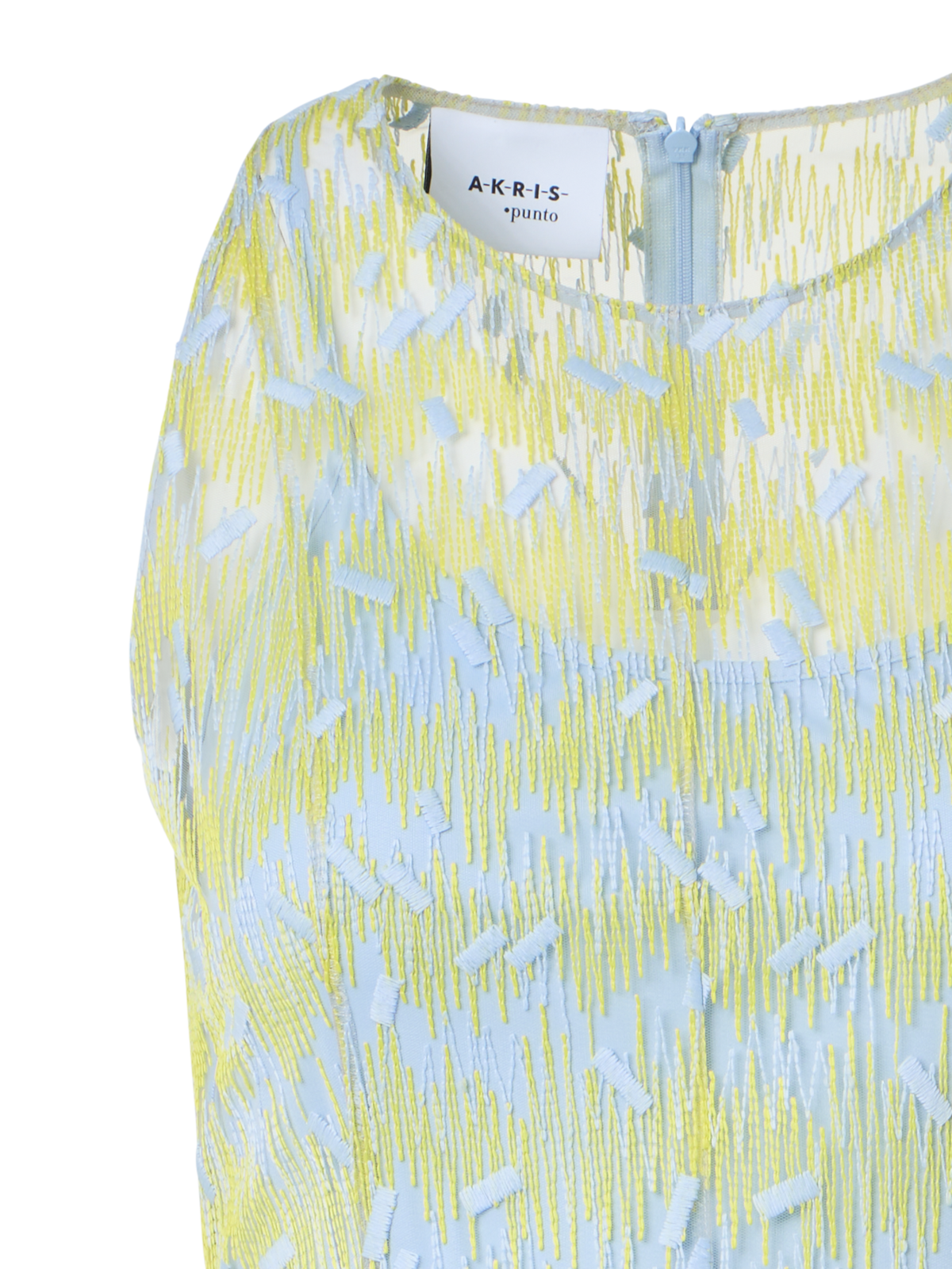 Designer Transparentes ausgestelltes Midikleid mit Scribble-Dot-Stickerei - Blau - Gelb