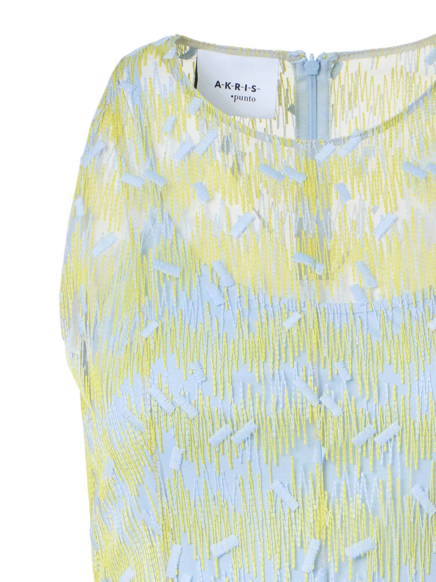 Designer Transparentes ausgestelltes Midikleid mit Scribble-Dot-Stickerei - Blau - Gelb