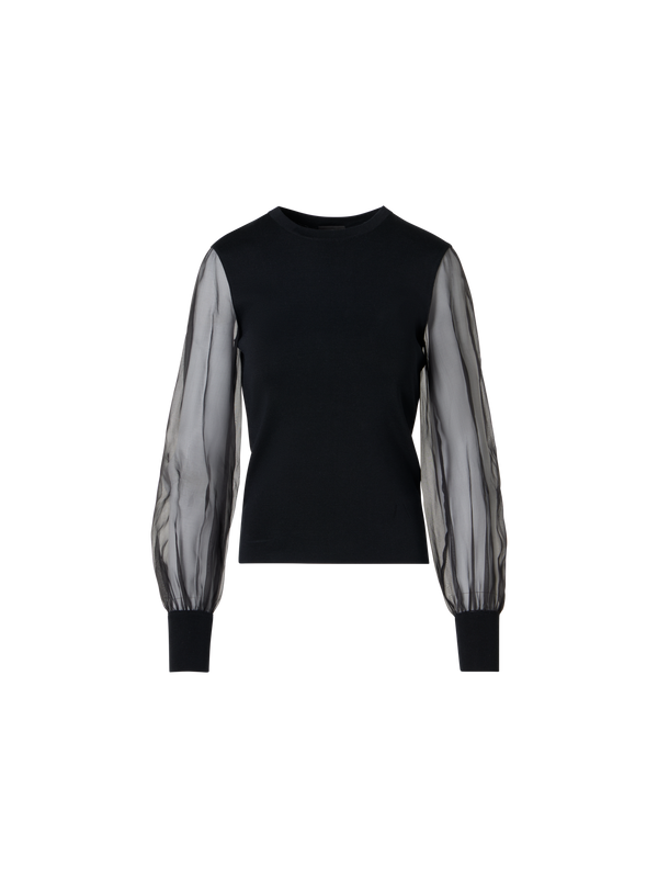 Designer Taillierter Strickpullover aus Seiden-Stretch - Schwarz
