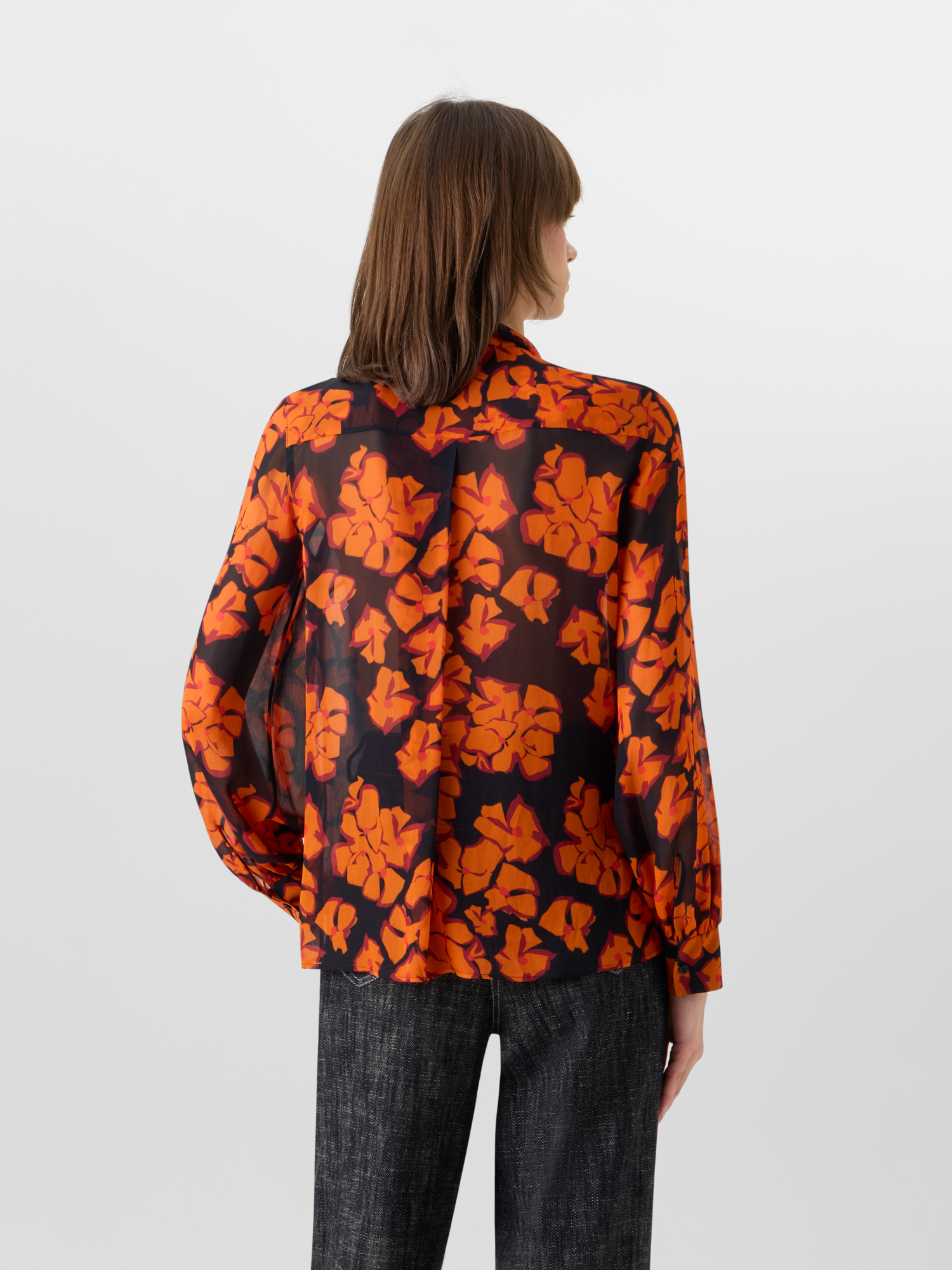 Designer Langärmelige Bluse mit Papercut Flower Print - Bunt 