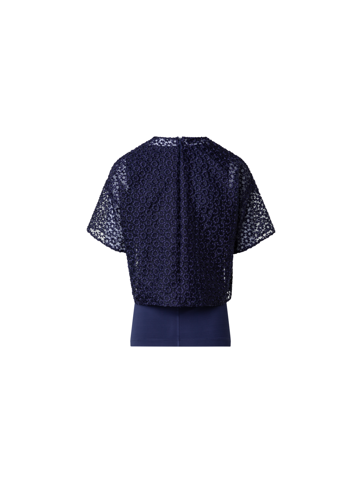 Designer Organza Bluse mit St.Gallen Blumenstickerei - Dunkelblau - Blau