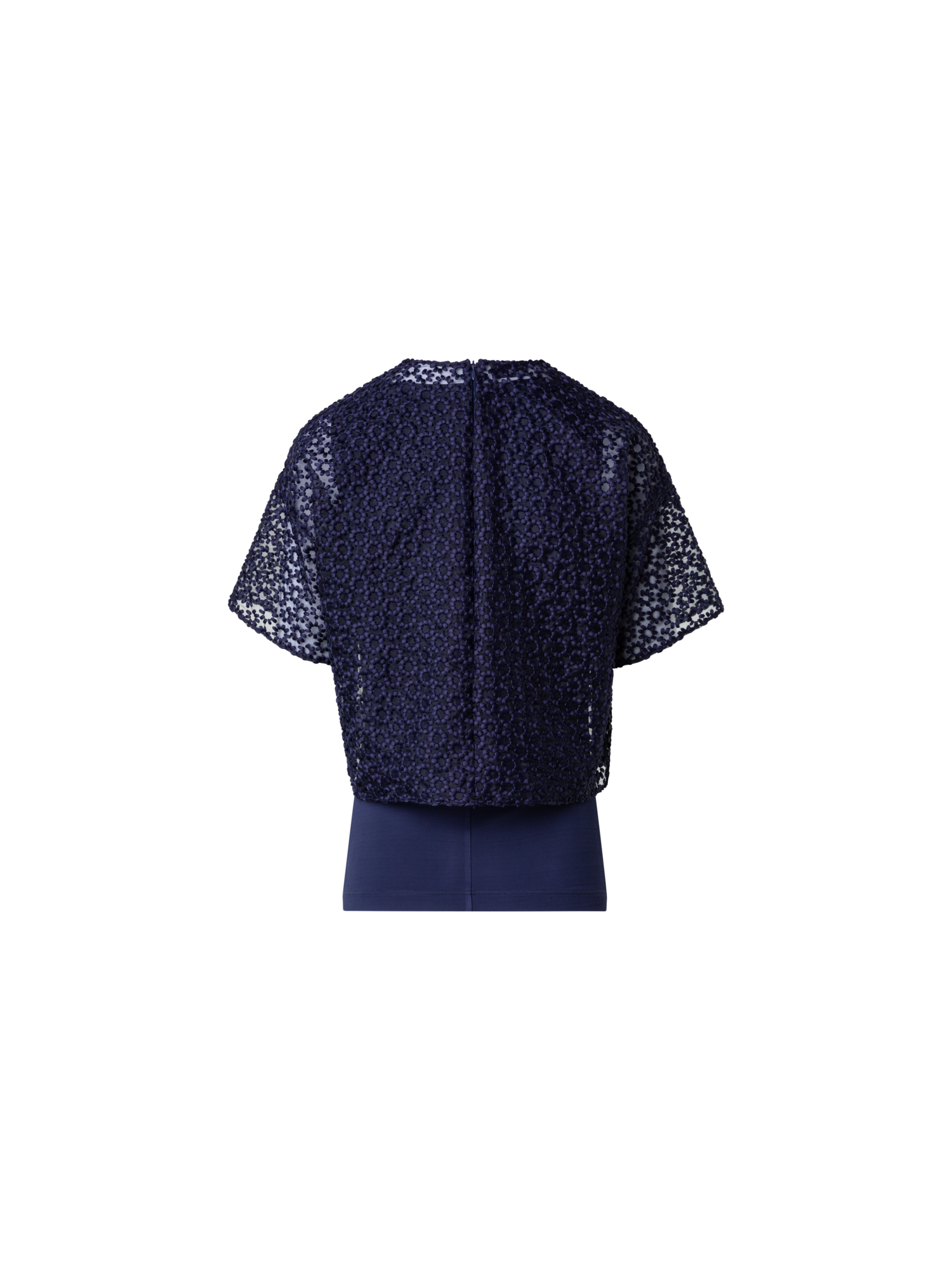 Designer Organza Bluse mit St.Gallen Blumenstickerei - Dunkelblau - Blau