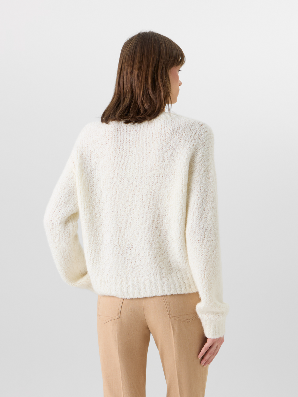Designer Langärmeliger Strickpullover aus Kaschmir-Seide-Bouclé - Ecru #editorial