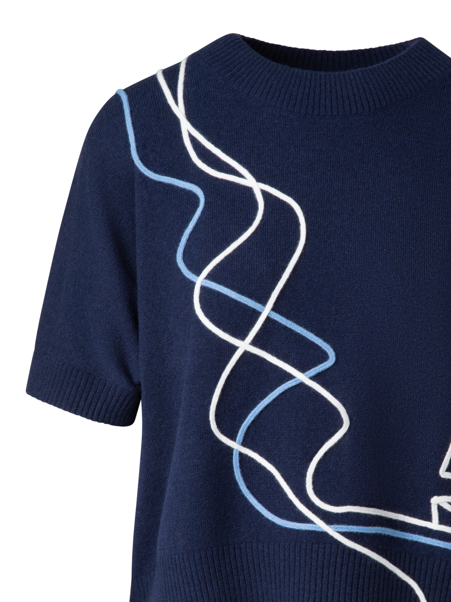 Designer Kurzarmpullover mit Segelboot-Applikation - Dunkelblau - Blau - Bunt