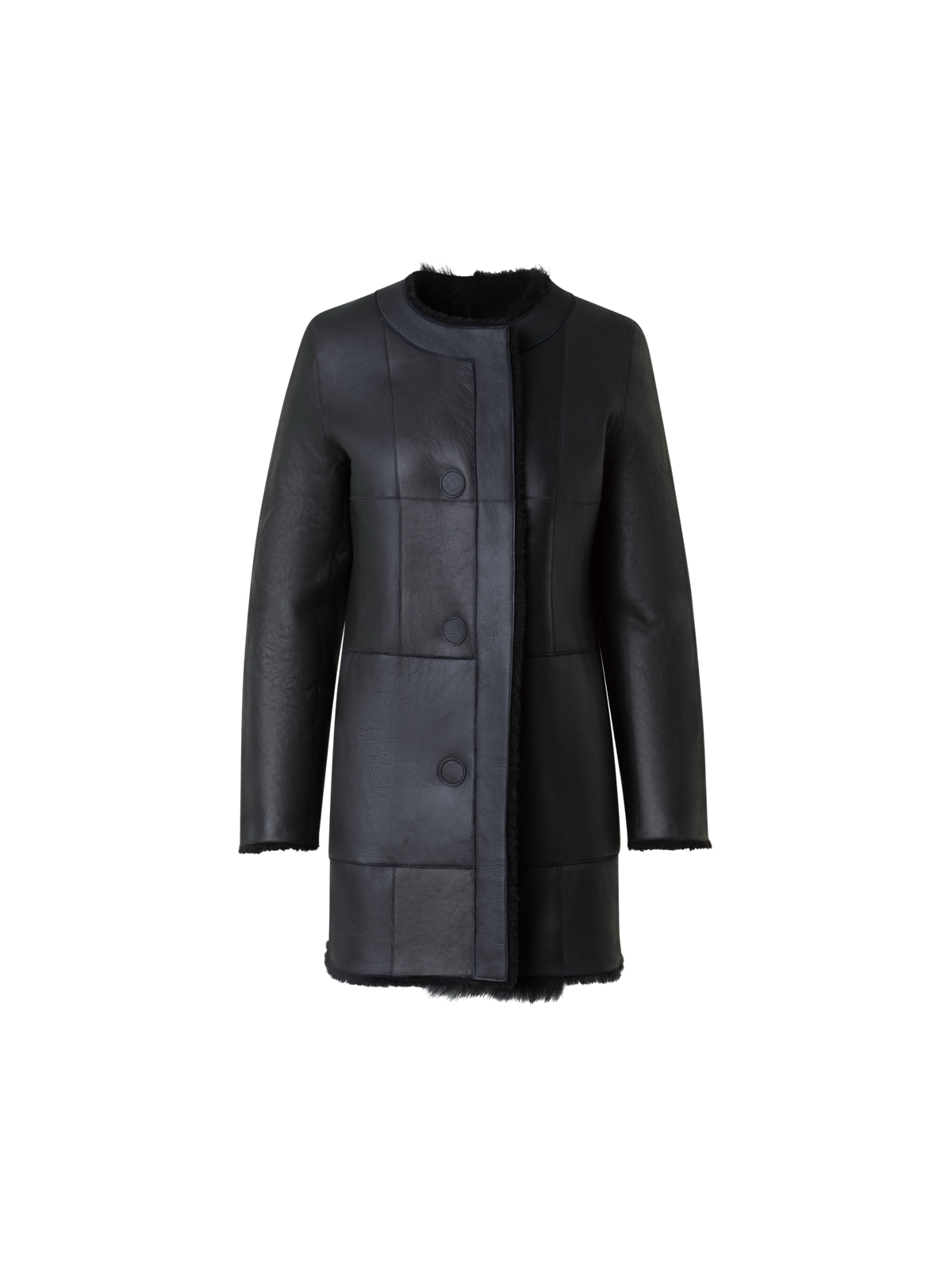 Designer Gerader Patchwork Lammfell Kurzmantel - Schwarz