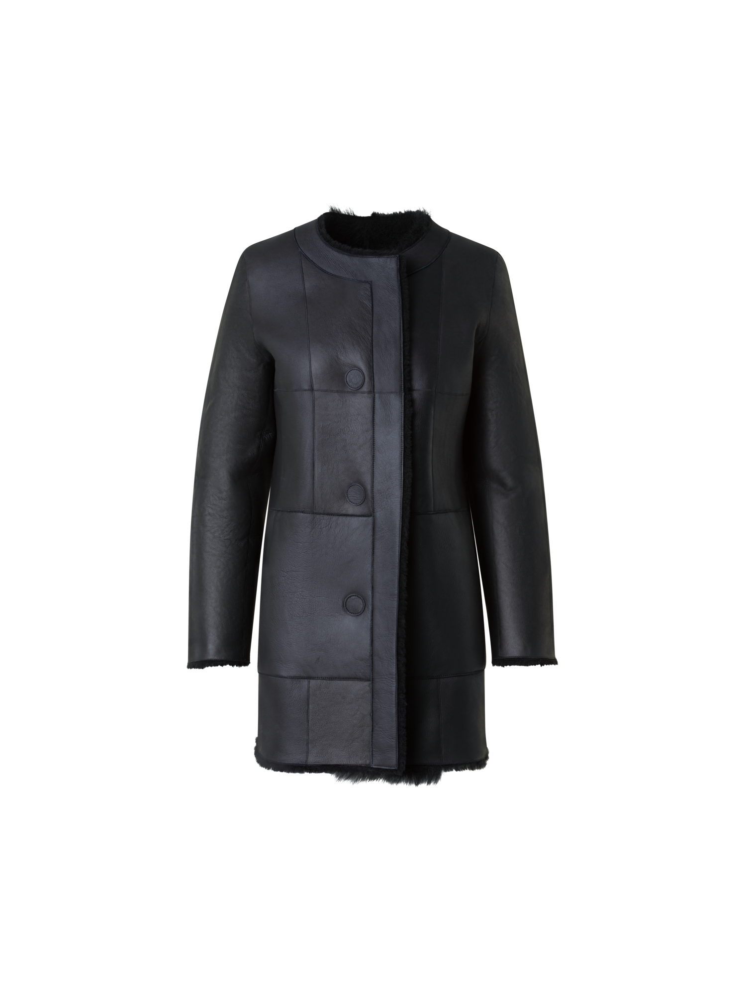 Designer Gerader Patchwork Lammfell Kurzmantel - Schwarz