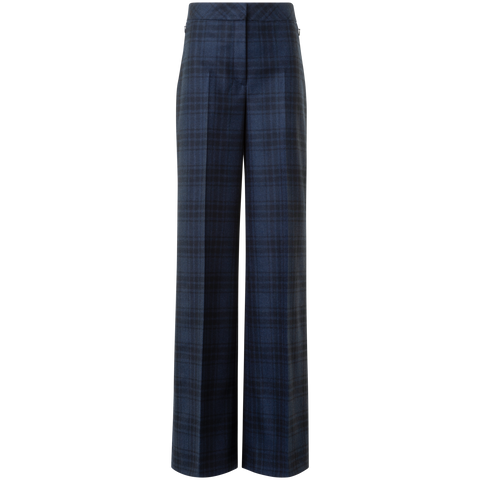 Wide Wool Flannel Plaid Pants
