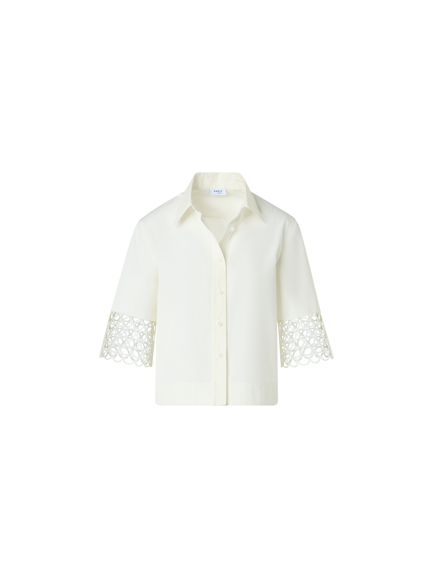 Designer Kastige Baumwollbluse mit Ösen-Guipure - Weiss
