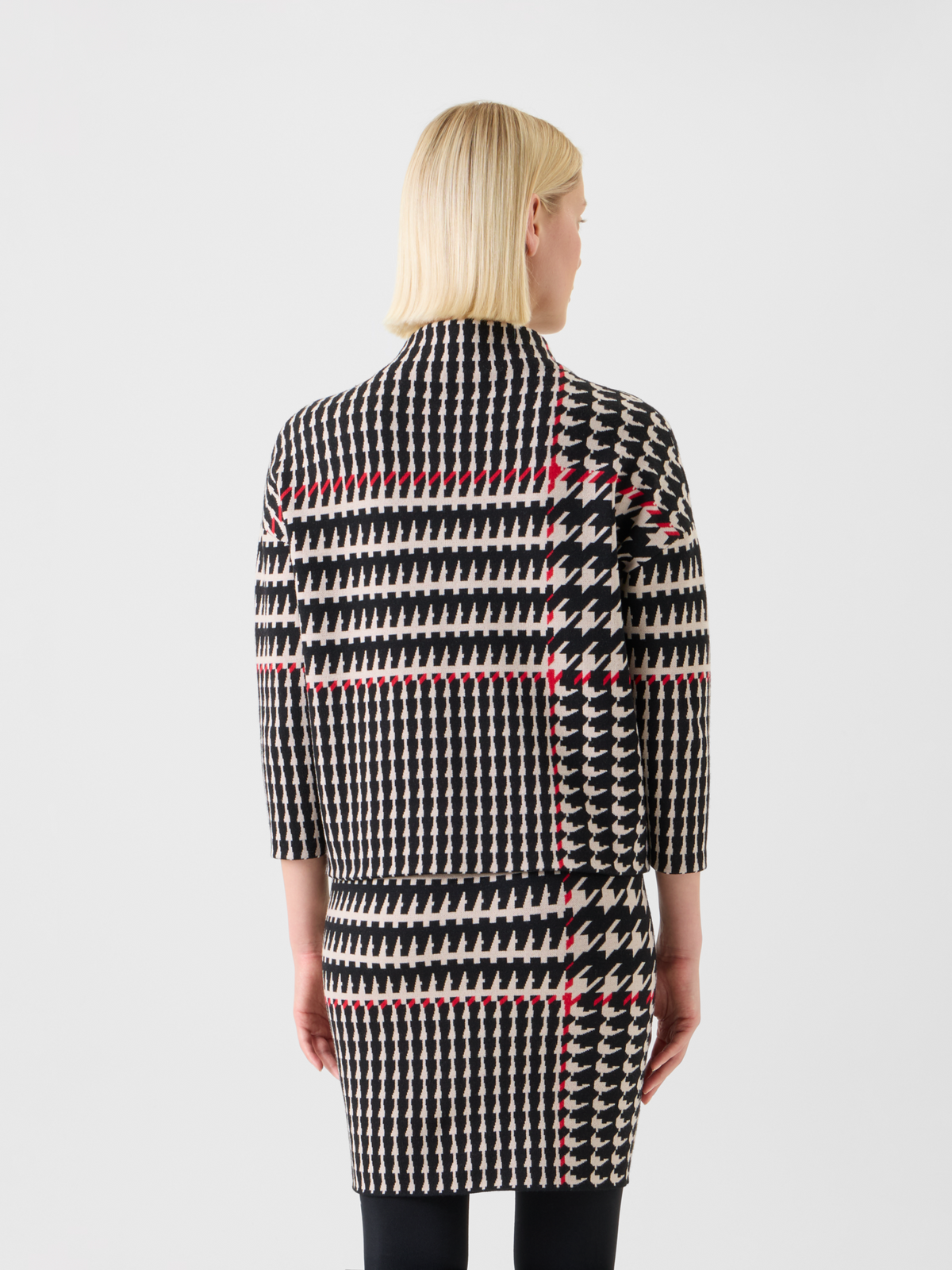 Designer XL Glencheck Jacquard Stehkragen Pullover - Schwarz - Bunt #editorial