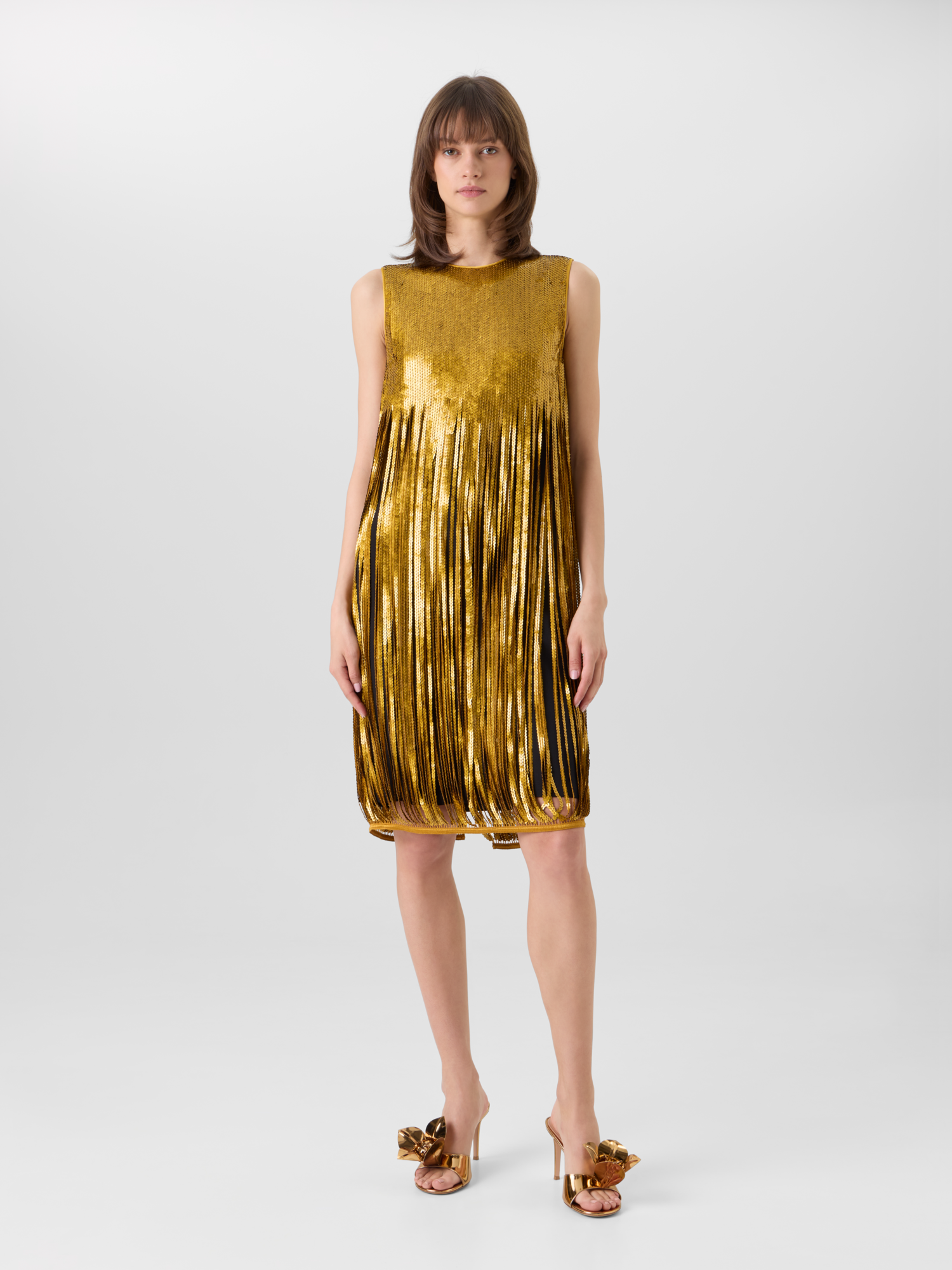 Designer Minikleid mit Paillettenfransen - Gold 