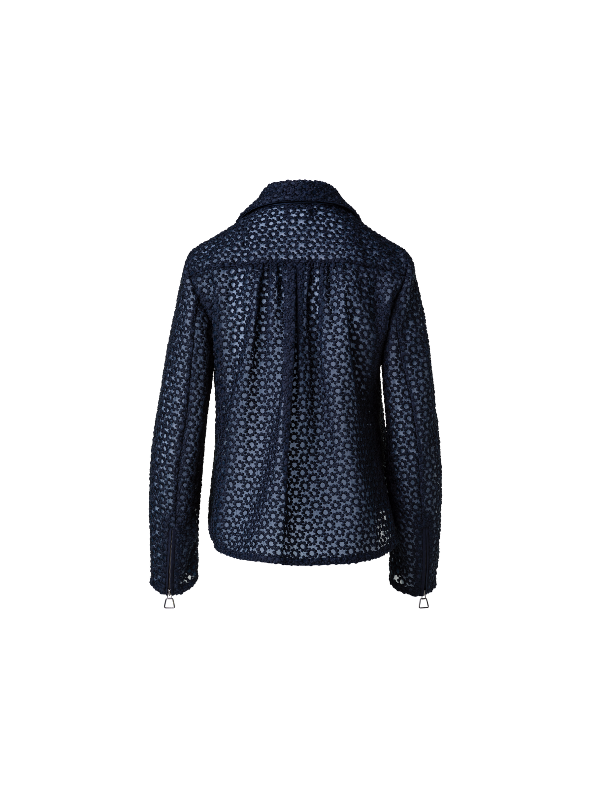 Designer Organza-Bikerjacke mit Blumenstickerei - Dunkelblau - Blau