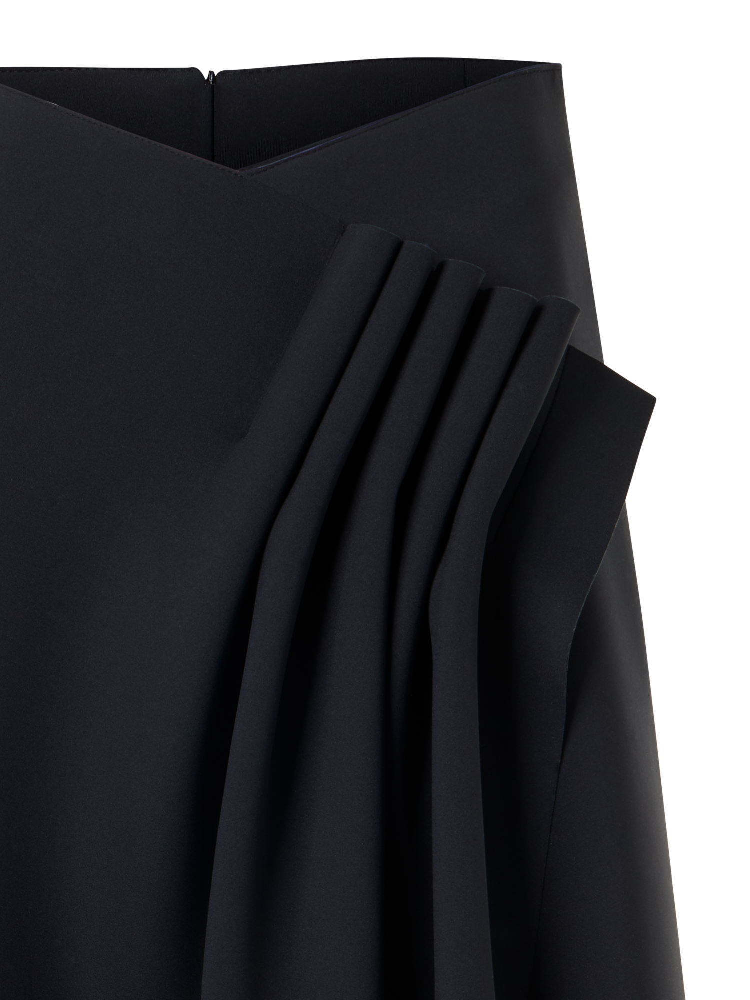 Designer Midirock aus Neopren mit Drapierung vorne - Schwarz