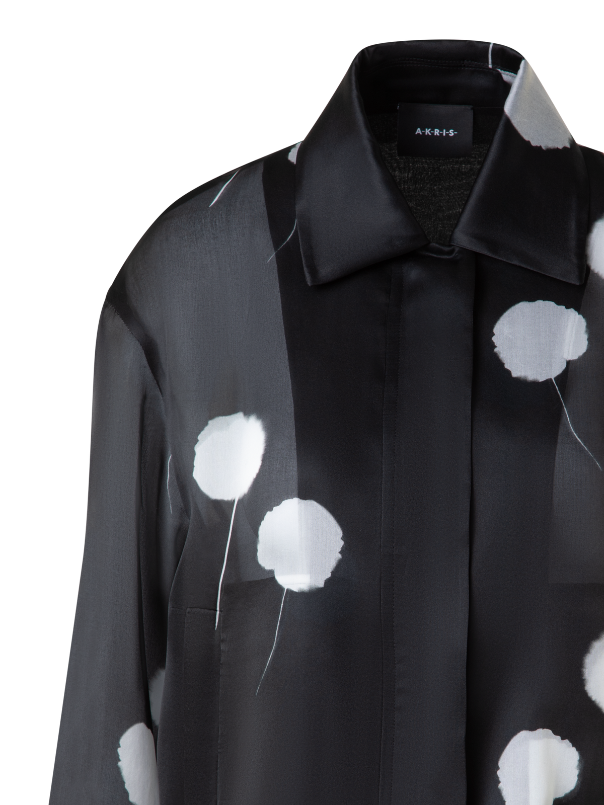 Designer Bomberjacke aus Seide mit Dandelion Druck - Schwarz - Bunt