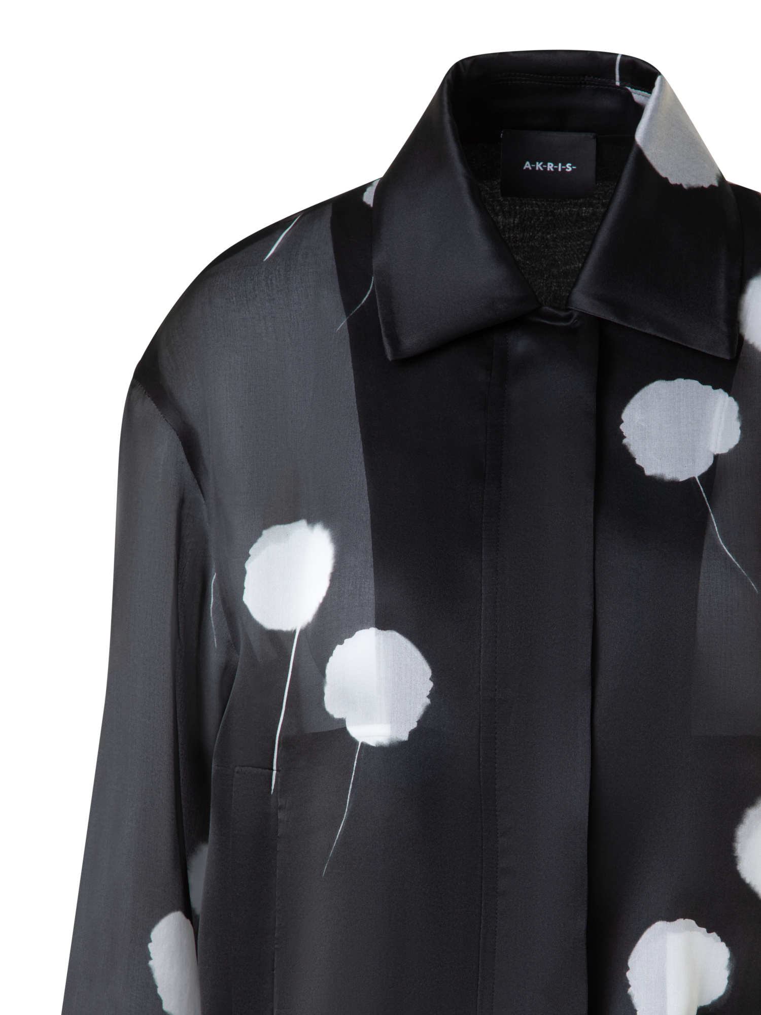 Designer Bomberjacke aus Seide mit Dandelion Druck - Schwarz - Bunt