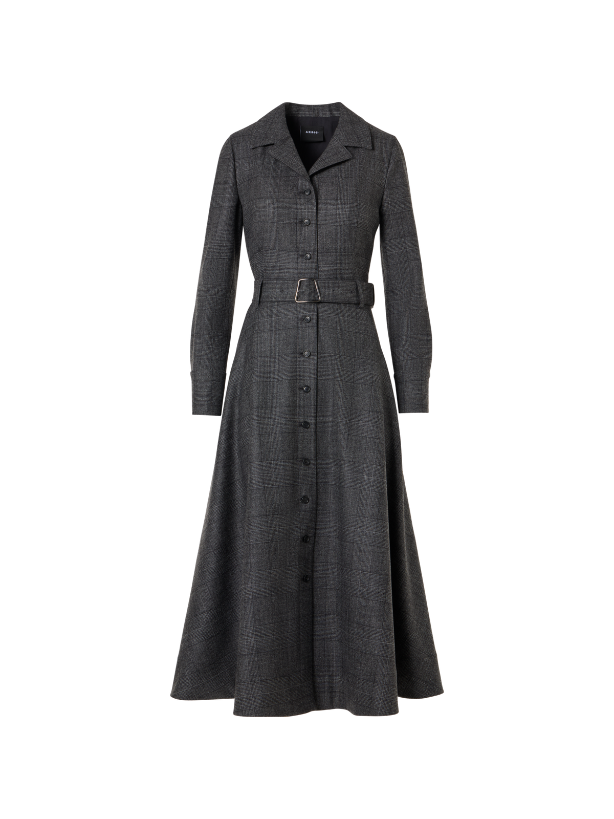 Designer Ausgestelltes Midikleid aus Flanell mit Glencheck - Schwarz - Grau - Bunt