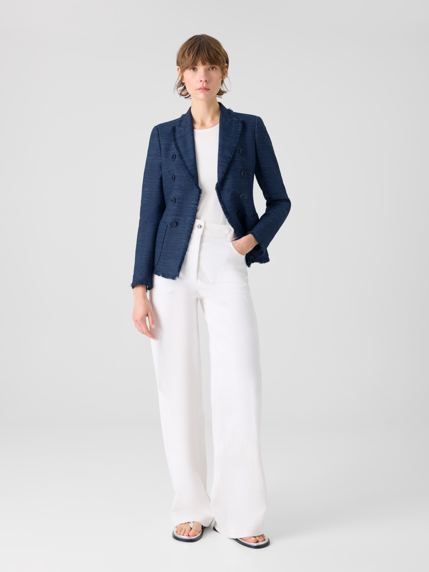 Designer Cooper Wide Leg Hose aus Stretch-Baumwolldenim - Weiss